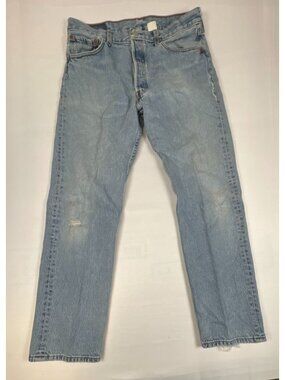 Levi's 501 Men 34x30 Light Wash Button Fly Straight Leg Denim Blue Jeans